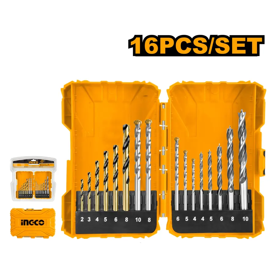 Vrták do kovu/betonu/dřeva, sada 16d, 2-10mm AKDL11601, Ingco#1244