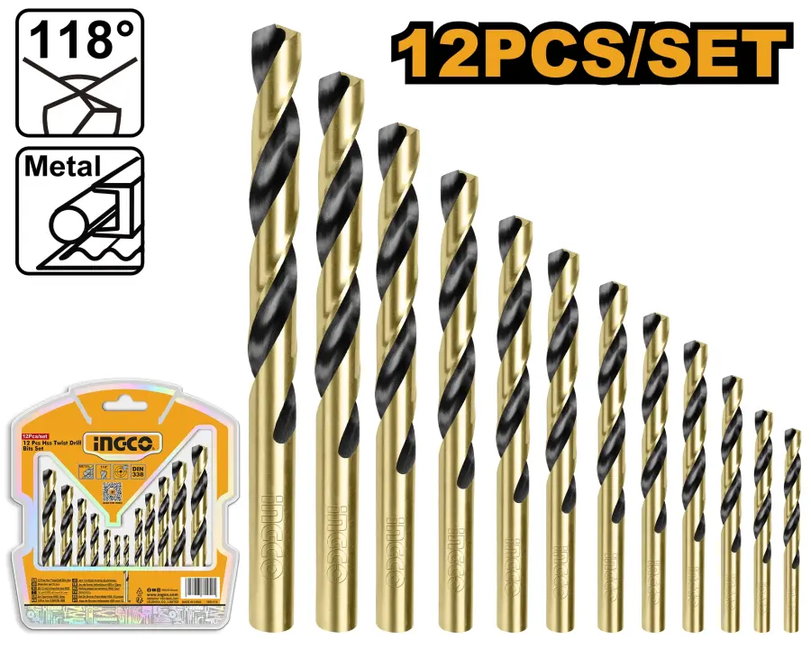 Vrtáky spirálové HSS sada 12 ks AKDB1125, Ingco#1245