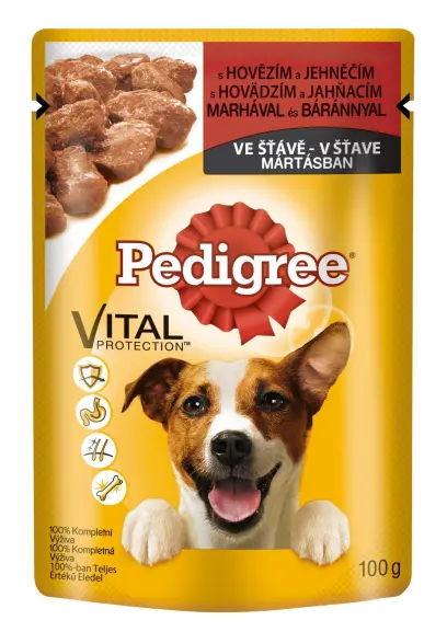 Kapsička pro psy hovězí/jehněčí ve šťávě 100g, Pedigree