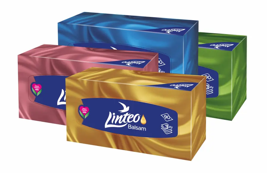Kapesníky papírové s balzámem 3 vrstvé box 90ks, Linteo#13764