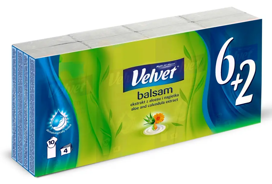 Kapesníky papírové Balsam 4 vrstvé 6+2ks, Velvet