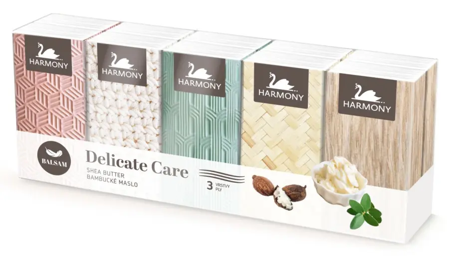 Kapesníky papírové Delicate Care 3 vrstvé 10x10ks, Harmony