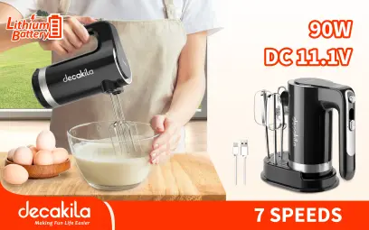 Šlehač ruční bezdrátový 7 rychlostí 90W černý KMMX006B, Decakila#18736