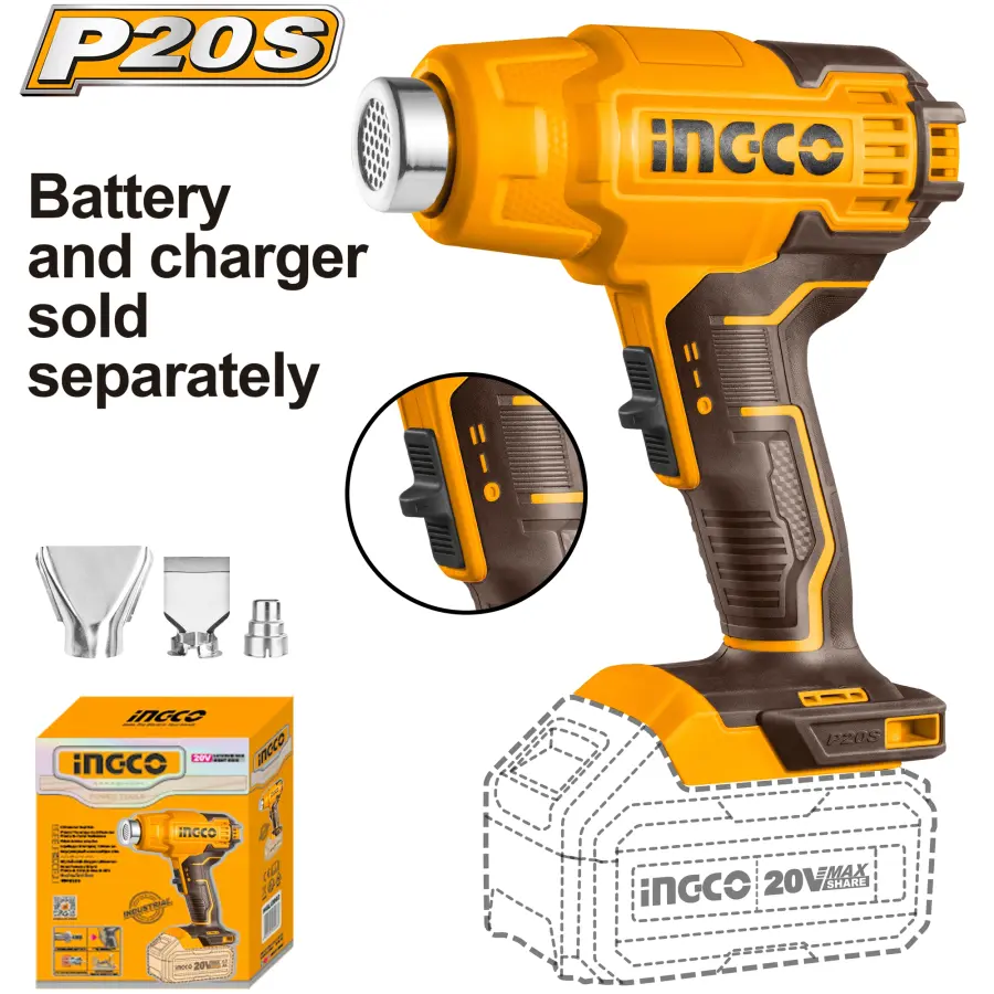 Pistole horkovzdušná AKU, bez baterie a nabíječky HGLI2002, Ingco#19931