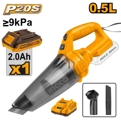 Vysavač ruční AKU, 9kPa, 0,5l, vč. baterie a nabíječky CVLI20126, Ingco#19945