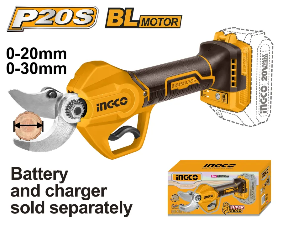 Nůžky zahradní AKU, 20/30mm, bez baterie a nabíječky CSSLI20308, Ingco#19955