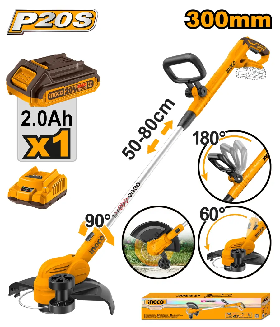 Sekačka strunová AKU, 300mm, vč. baterie a nabíječky CGTLI203285, Ingco#19957