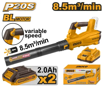 Fukar zahradní AKU, 8,5m3/min, vč. baterie 2ks a nabíječky CABLI204282, Ingco#19961