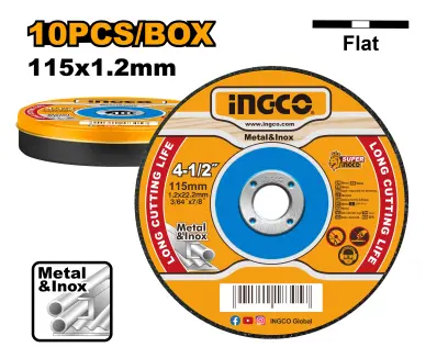 Kotouč řezný kov 115x1,2x22,2mm, sada 10ks MCD121155, Ingco#20014