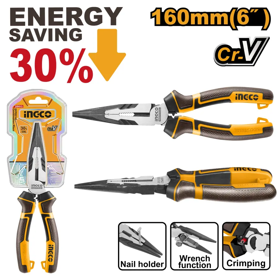 Kleště s dlouhými čelistmi CrV 160mm HHLNP28160, Ingco#20029
