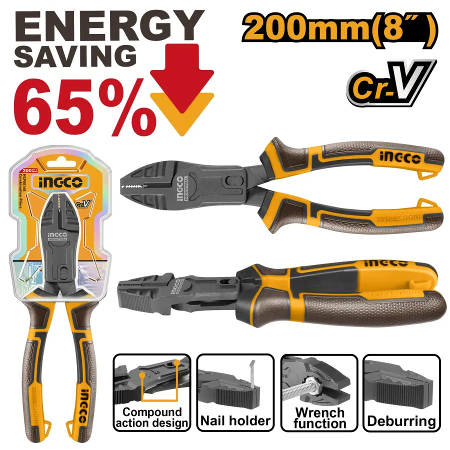 Kleště kombinované muůtifunkční CrV 200mm HCCP58200, Ingco#20030