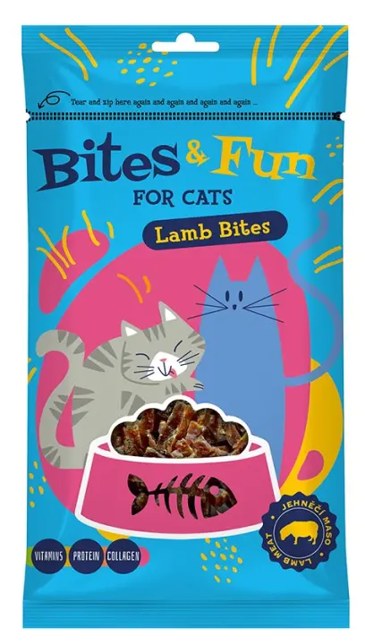 Pamlsek pro kočky Lamb Bites jehněčí kousky 60g, Bites&Fun#21220