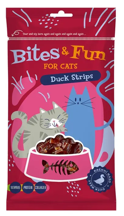 Pamlsek pro kočky Duck Strips kachní stripsy 60g, Bites&Fun#21221
