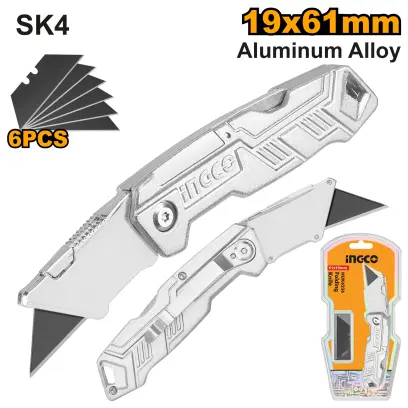 Nůž pracovní s vyměnitelnou čepelí 19mm 6x čepel HUK6236, Ingco#21484
