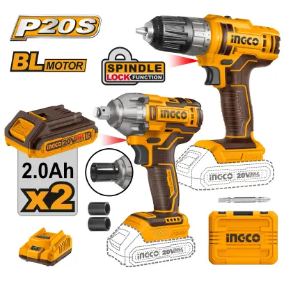 Šroubovák AKU a utahovák rázový AKU set, vč. Baterie 2ks a nabíječky COSLI230702, Ingco#21528