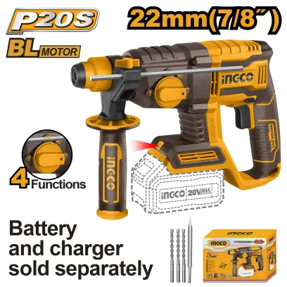 Kladivo vrtací AKU, 4 funkce, 22mm, bez baterie a nabíječky CRHLI20208, Ingco#21531