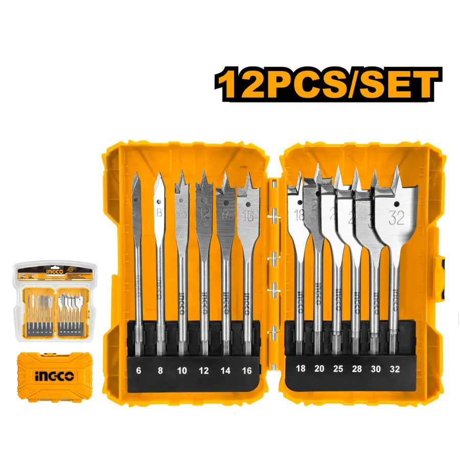 Vrtáky do dřeva ploché, sada 12ks, O 6-32x152mm AKDL1201, Ingco#21581