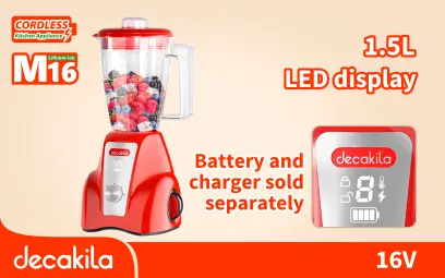 Mixér stolní AKU 1,5l plast 300W červený bez baterie a nabíječky KMJB049R, Decakila#21694