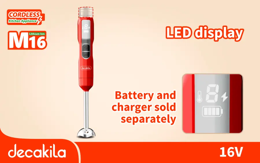 Mixér tyčový AKU 5 rychlostí 100W červený bez baterie a nabíječky KMJB047R, Decakila#21700