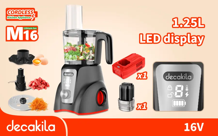 Robot kuchyňský AKU 1,25l 250W černý vč. baterie a nabíječky KEMG027B, Decakila#21713