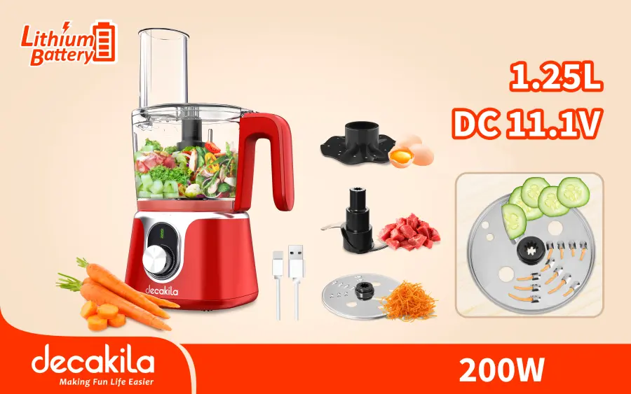 Robot kuchyňský bezdrátový 1,25l 200W červený KMMG005R, Decakila#21714