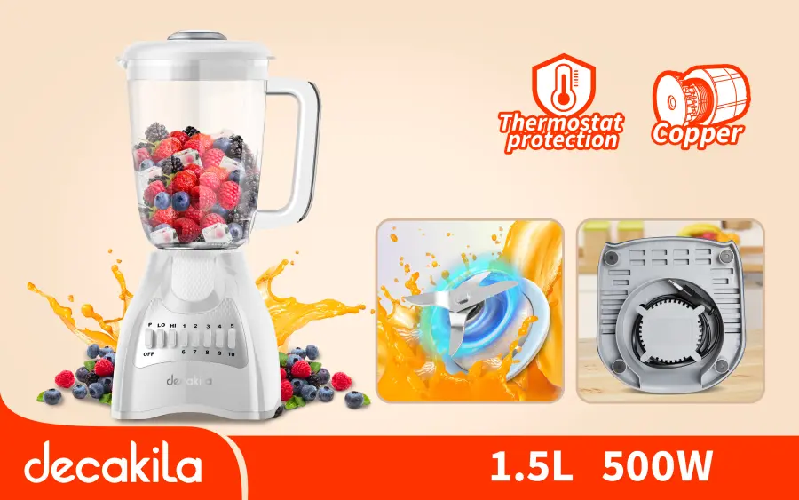 Mixér stolní 10 rychlostí 1,5l 500W bílý KEJB044W, Decakila#21718