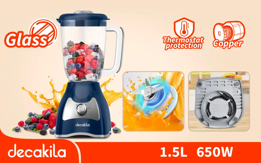 Mixér stolní 1,5l 650W modrý KEJB045L, Decakila#21719