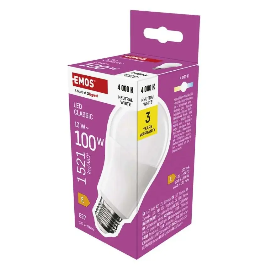 Žárovka classic LED A60 13W(100W) E27 neutrální bílá, Emos#22768
