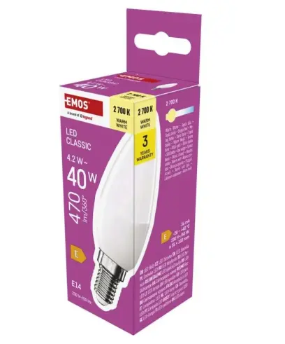 Žárovka classic LED 4,2W (40W) 470lm E14 WW, Emos#22771