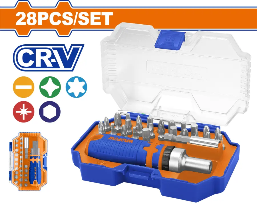 Šroubovák ráčna + bity sada 28ks WSS8B28, Wadfow#23771
