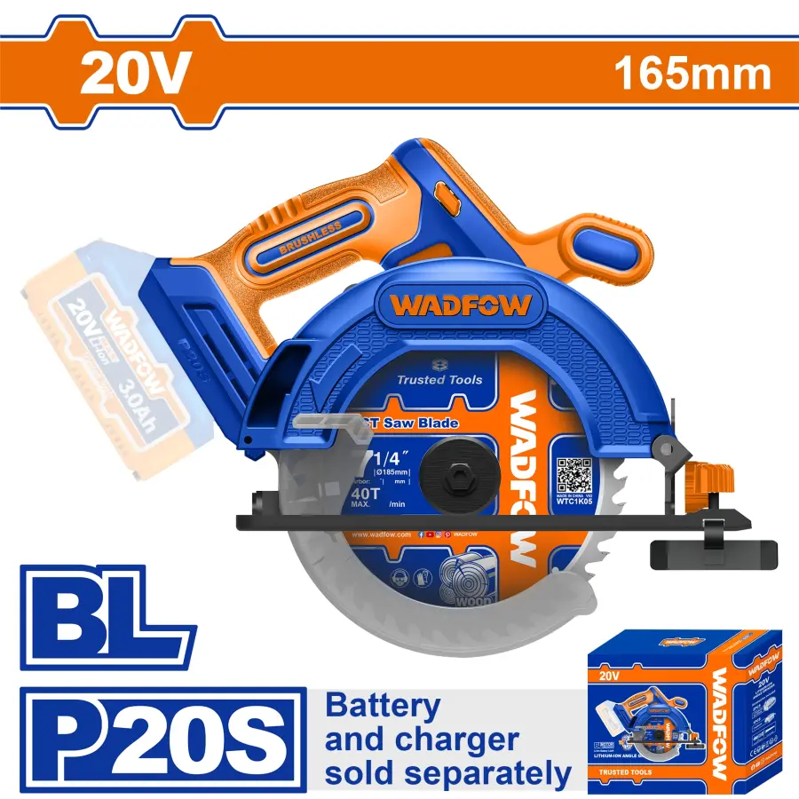 Pila kotoučová AKU 20V, 165mm, bez baterie a nabíječky WLWP5520, Wadfow#23866