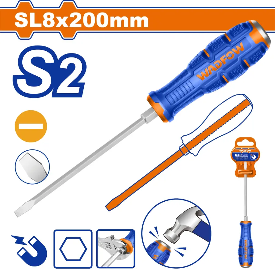 Šroubovák plochý vyjímatelný SL8x200 mm WQJ288, Wadfow#24029