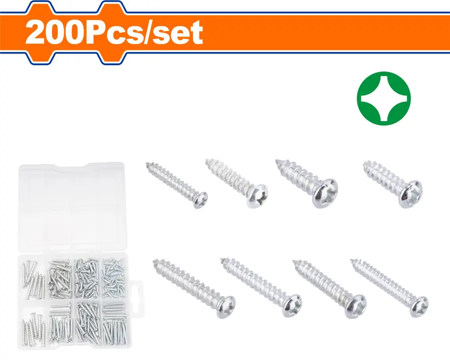 Šroub závitořezný sada 200 ks WXSAB01, Wadfow#24067