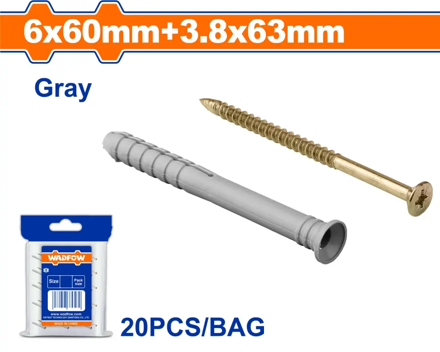 Hmoždinka natloukací 6x60mm + 3.8x63mm, sada 20 ks WXTO912, Wadfow#24098