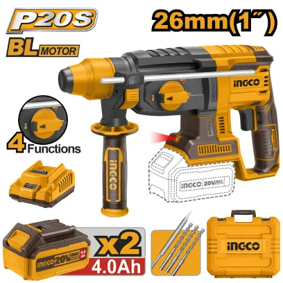 Kladivo vrtací AKU, 26mm, vč. baterie 2ks a nabíječkyCRHLI202287, Ingco#25293