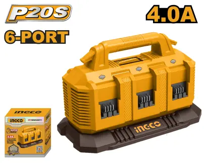 Nabíječka na 6ks baterie 4,0A pro Li-ion baterie AKU 20V FCLI2064, Ingco#25298