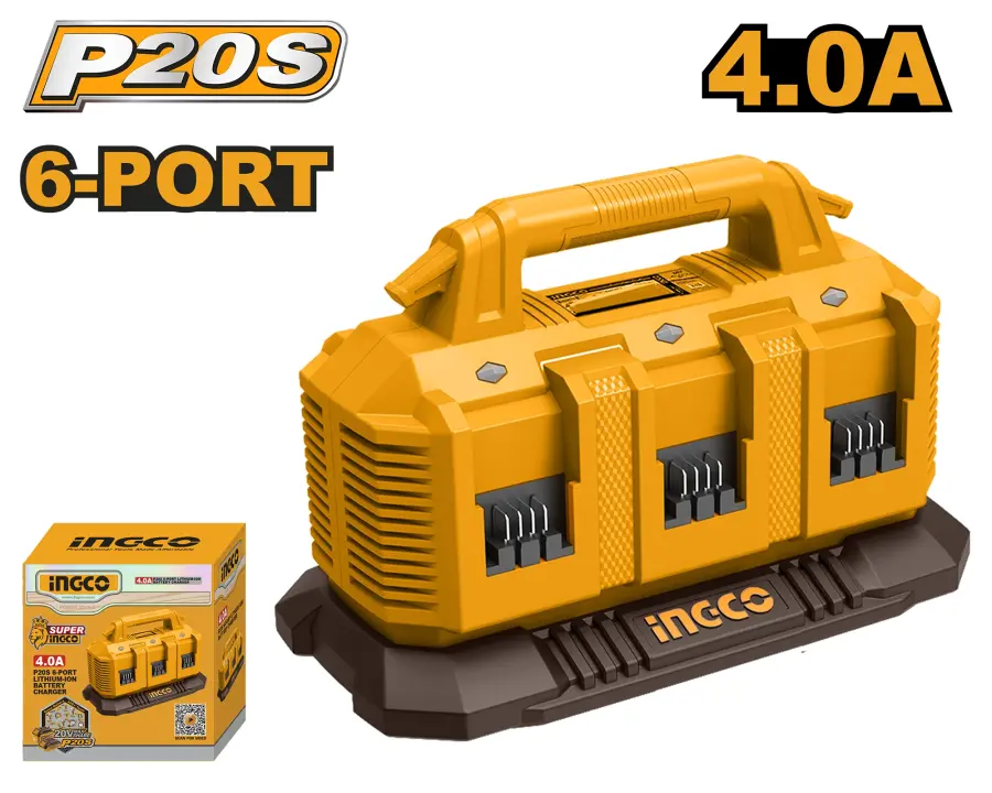 Nabíječka na 6ks baterie 4,0A pro Li-ion baterie AKU 20V FCLI2064, Ingco#25298