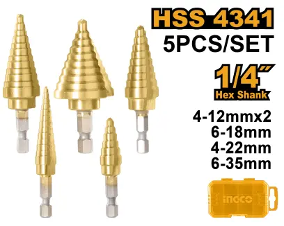 Vrtáky stupňovité, sada 5ks AKSDS2051, Ingco#25306