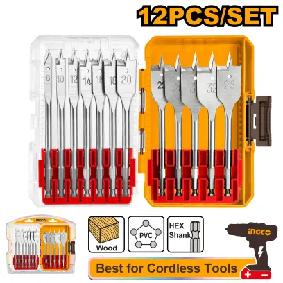 Vrtáky do dřeva ploché, sada 12 ks AKDL1206, Ingco#25315