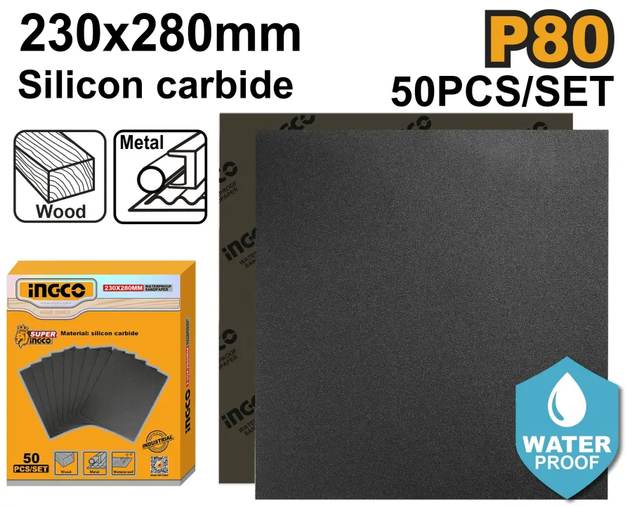 Papír brusný 230x280mm 50ks, P80 AKHS008016, Ingco#25331