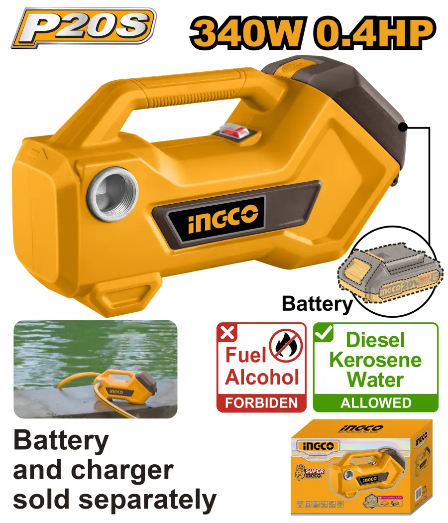 Čerpadlo AKU, 340W, bez baterie a nabíječky TPLI2001, Ingco#25613