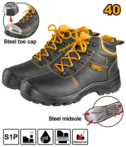 Obuv pracovní s ochrannou špičkou a ocelovou podrážkou - kotníková vel. 40 SSH04S1P.40, Ingco#26213