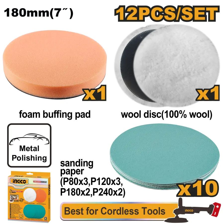 Kotouč leštící sada 12ks, 180mm APG18012, Ingco#26989