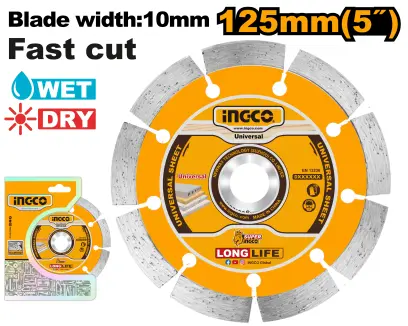 Kotouč řezný, diamantový 125mm suché i mokré řezání DMD011252, Ingco#27007