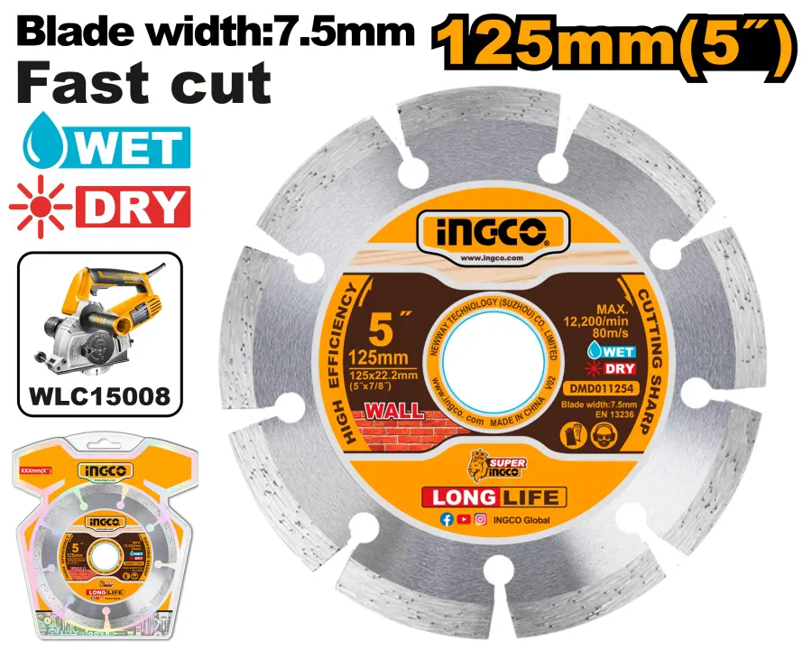 Kotouč diamantový na suché i mokré řezání 125mm DMD011254, Ingco#27013