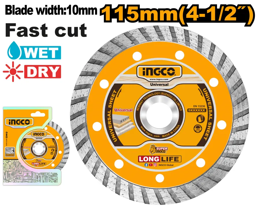 Kotouč turbo, diamantový 115mm suché i mokré řezání DMD031152, Ingco#27019