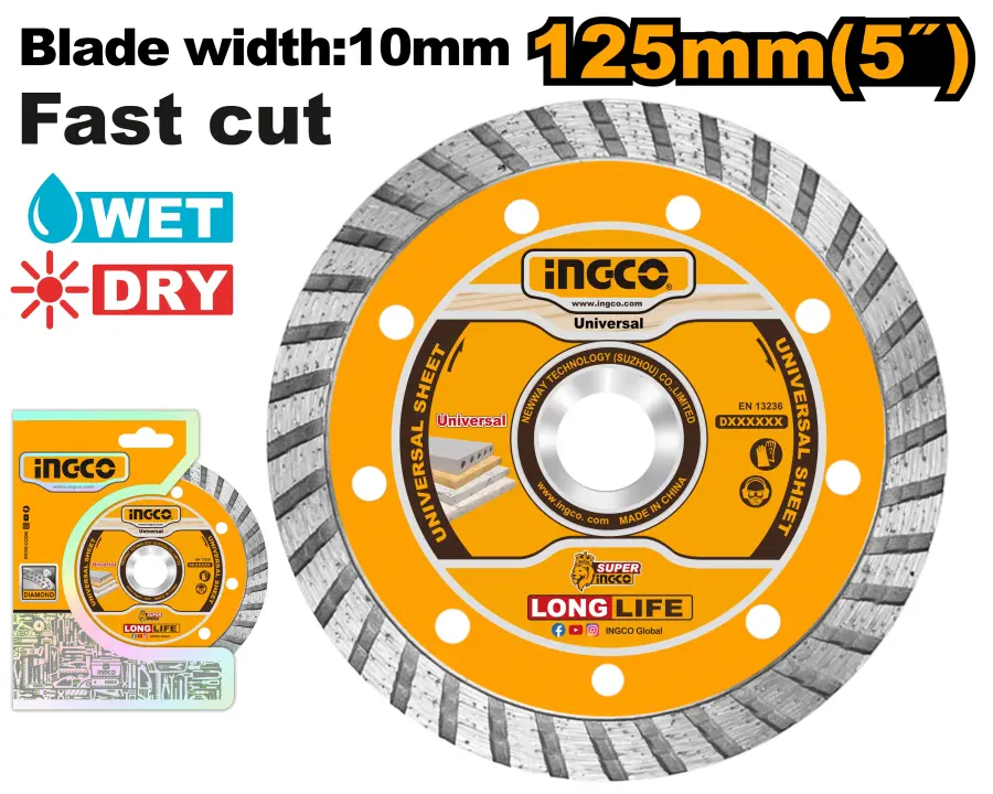 Kotouč turbo, diamantový 125mm suché i mokré řezání DMD031252, Ingco#27020