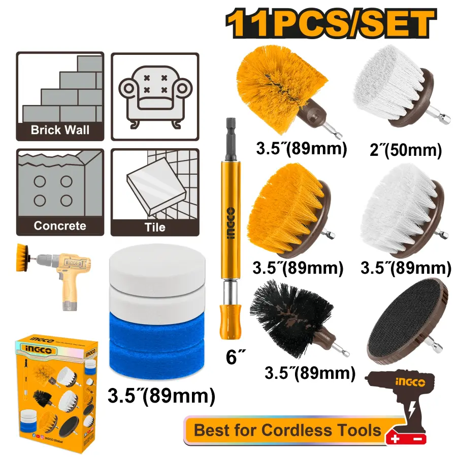 Kartáč čistící sada 11ks WCB1101, Ingco#27028