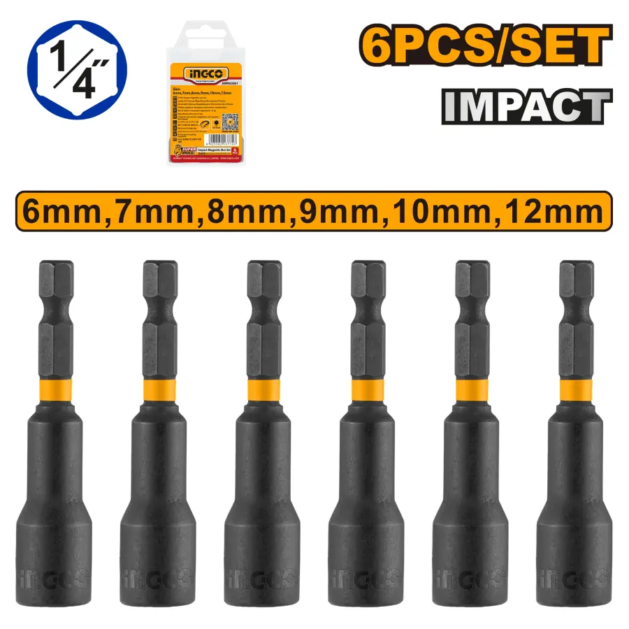 Sada magnetických rázových hlavic 6ks AMN65061, Ingco#27031