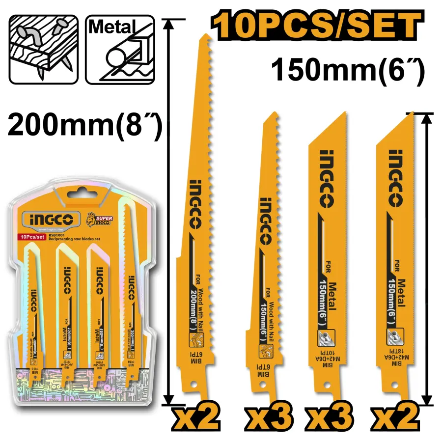 List pilový do pily s pohyblivým rámem, sada 10ks RSB1001, Ingco#27035